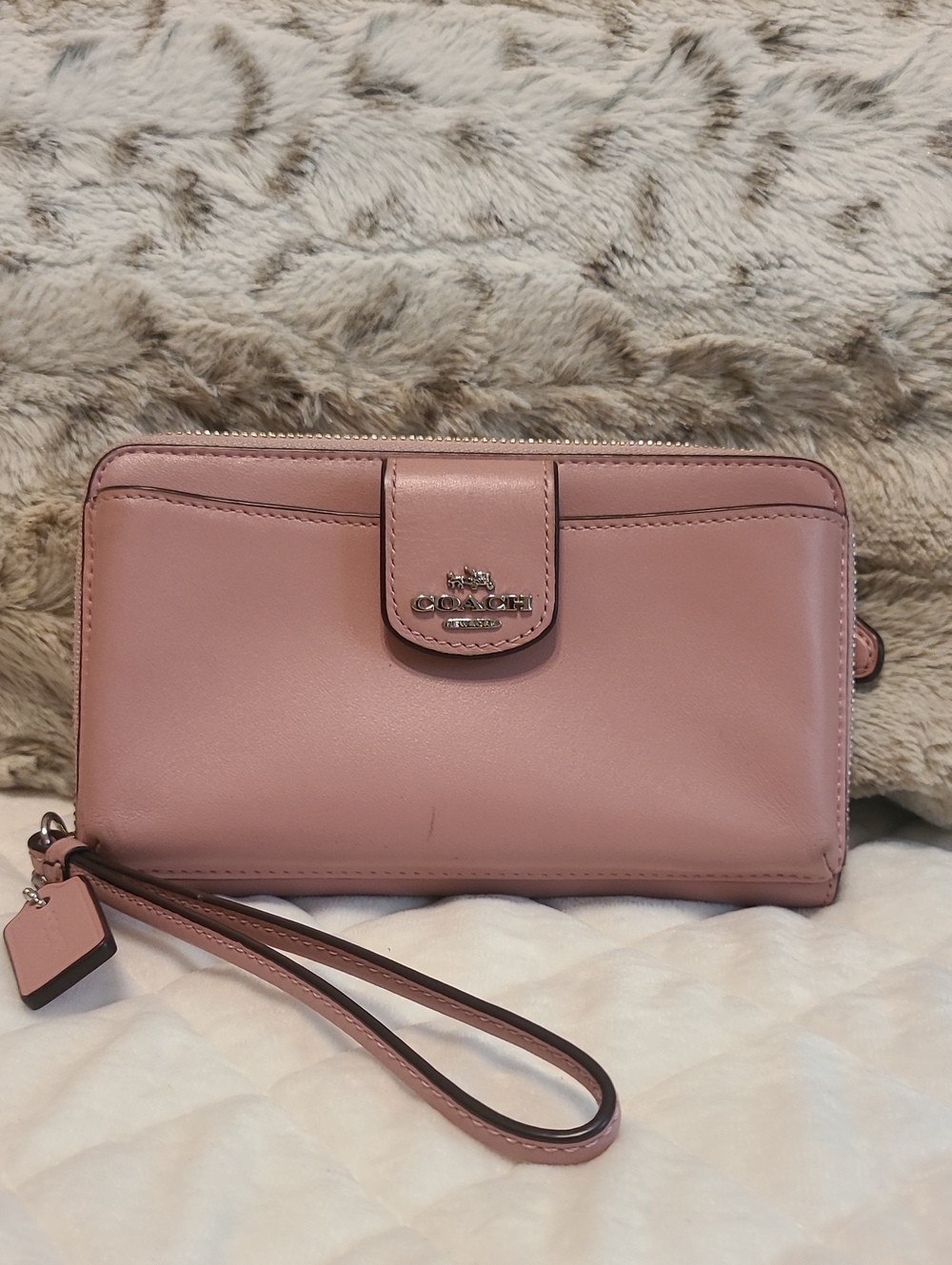 Coach Dusty Pink Leather Wristlet Wallet with Phone Pocket